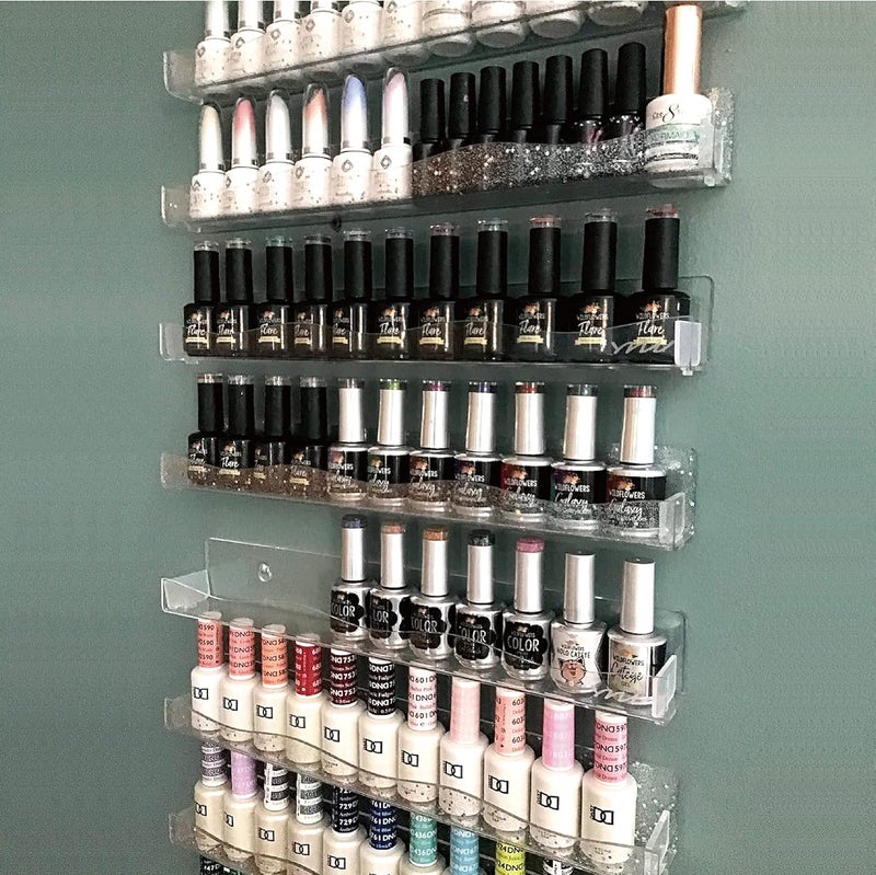 YMVV Clear Acrylic Nail Polish Rack Wall Mounted Shelf,6 Pack Organizer with Unique Wavy Lines,Nail Supplies for Techs,Great Display Salons Retailers - Image 2